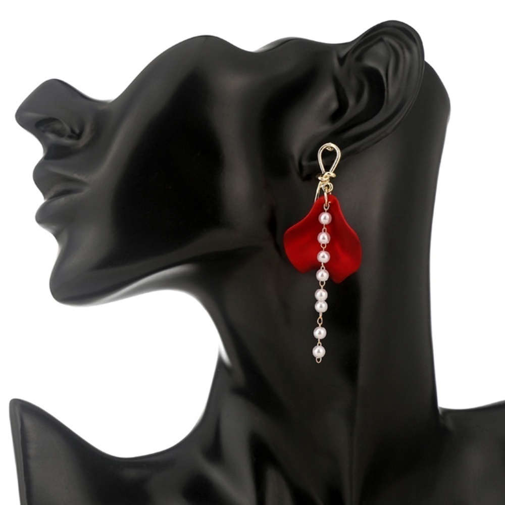 *CORA* Gold x Red Flower Fashion Drop Earrings